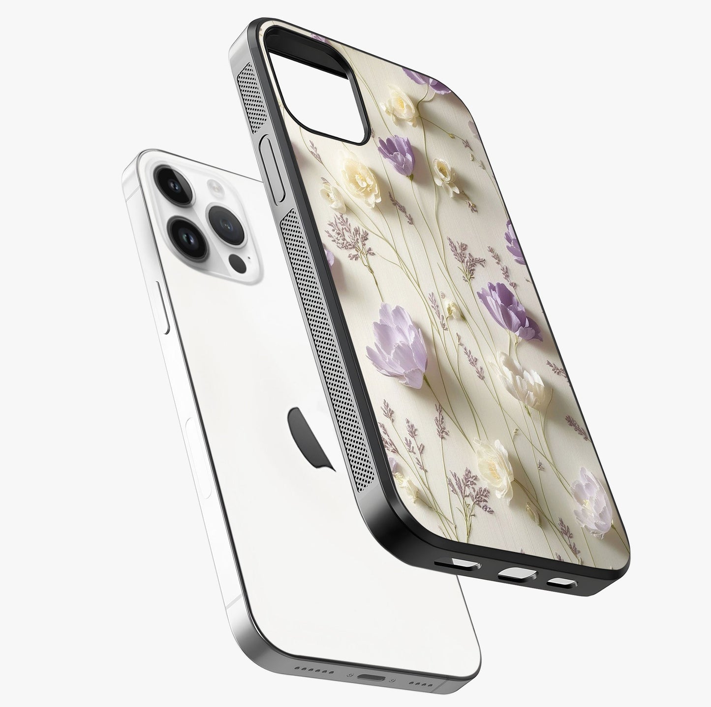 Lilac Breeze Harmony Glass Case laid diagonally highlighting side profile, edges and glossy glass shine.