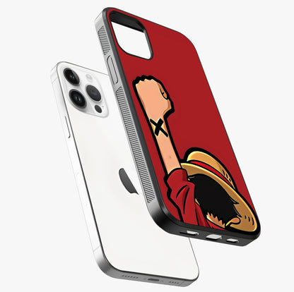 Luffy X Spirit Glass Case laid diagonally highlighting side profile, edges and glossy glass shine.