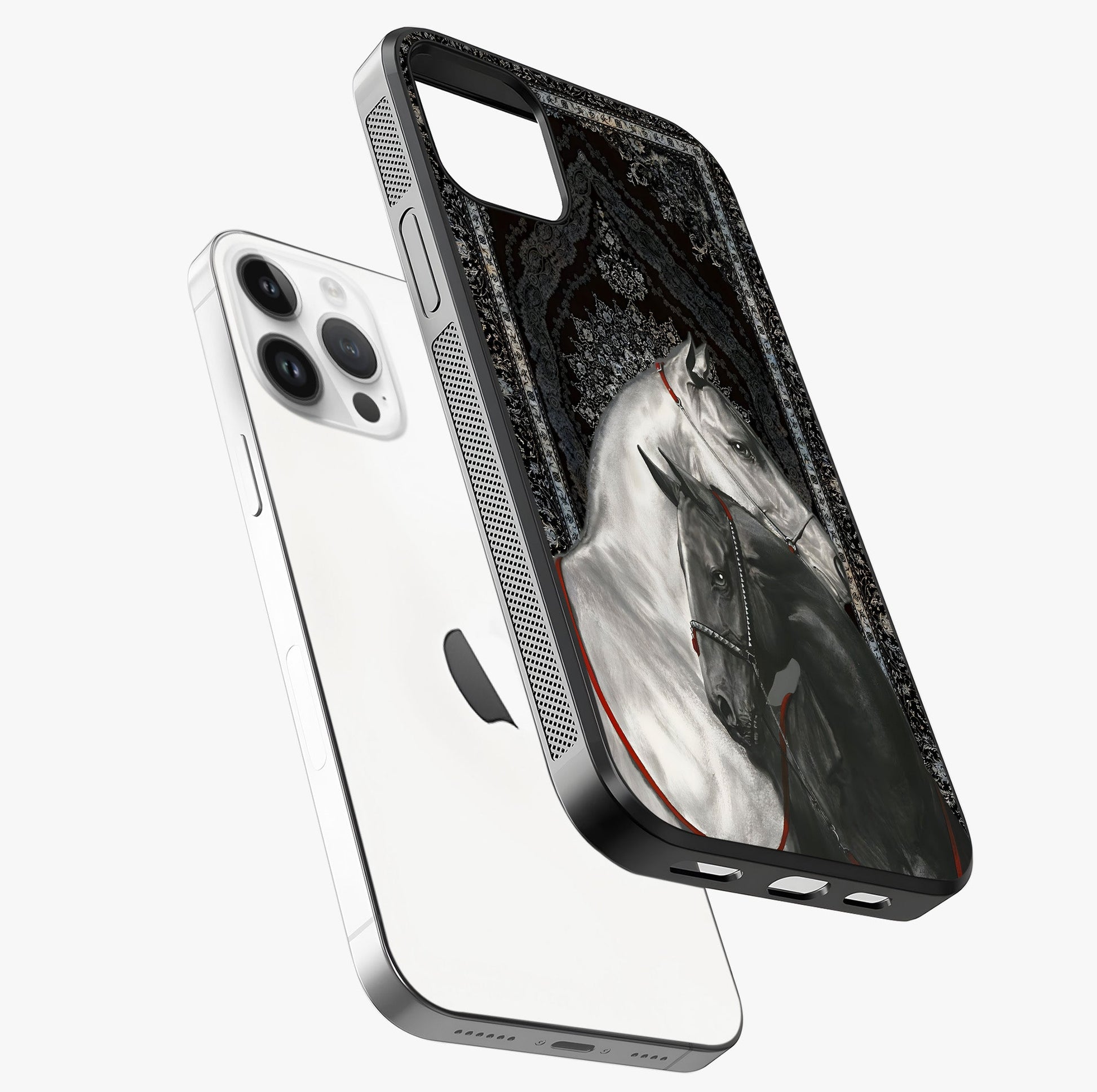 Majestic Ride Legacy Glass Case laid diagonally highlighting side profile, edges and glossy glass shine.