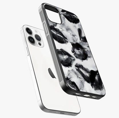 Midnight Kiss Marks Glass Case laid diagonally highlighting side profile, edges and glossy glass shine.