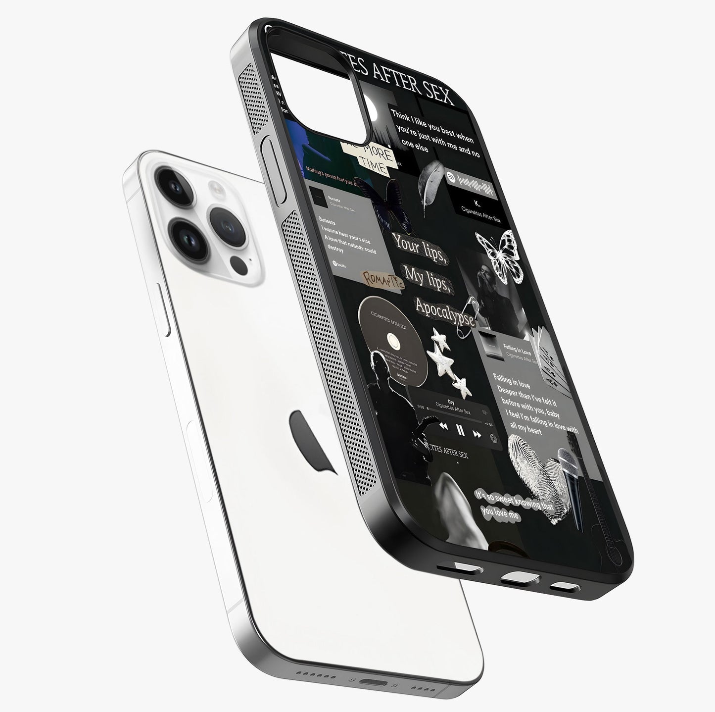Midnight Love Echo Glass Case laid diagonally highlighting side profile, edges and glossy glass shine.