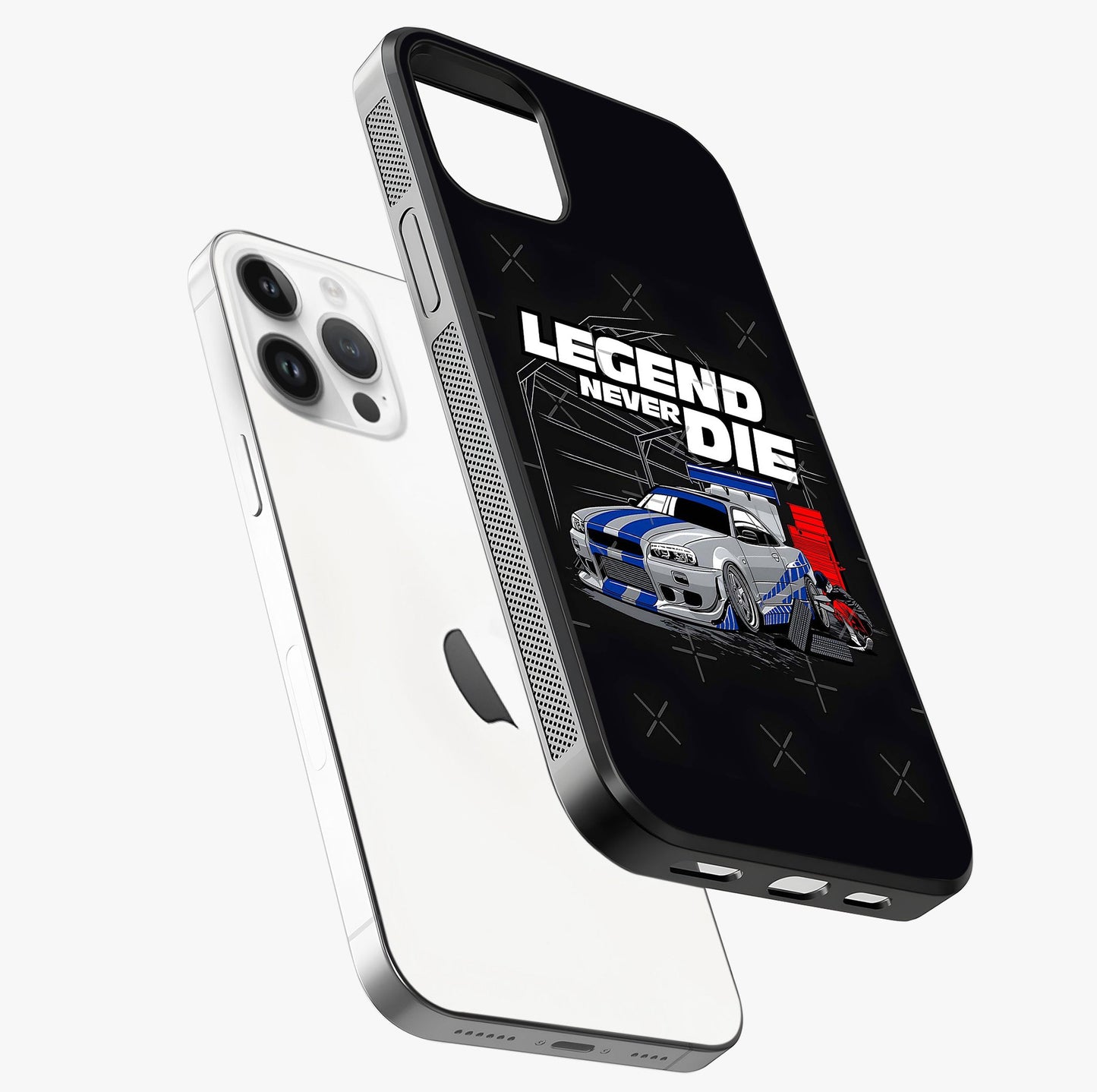 Midnight Racing Legacy Glass Case laid diagonally highlighting side profile, edges and glossy glass shine.