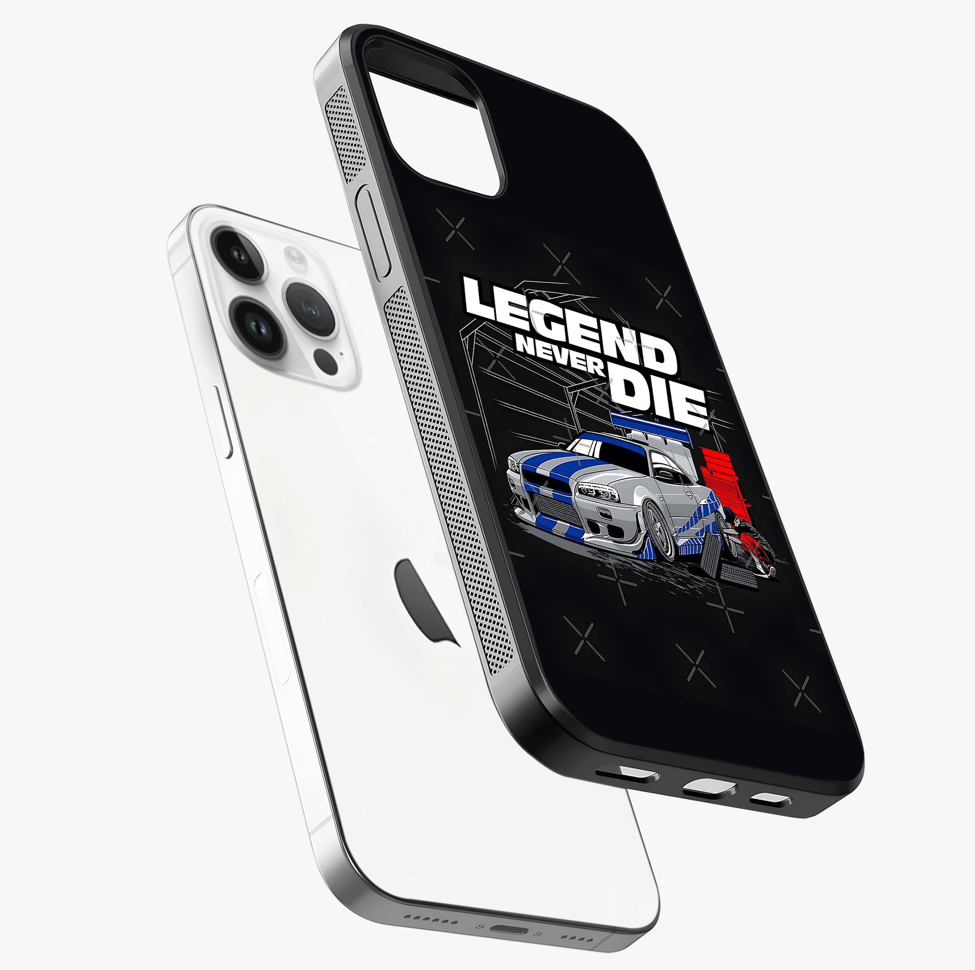 Midnight Racing Legacy Glass Case laid diagonally highlighting side profile, edges and glossy glass shine.