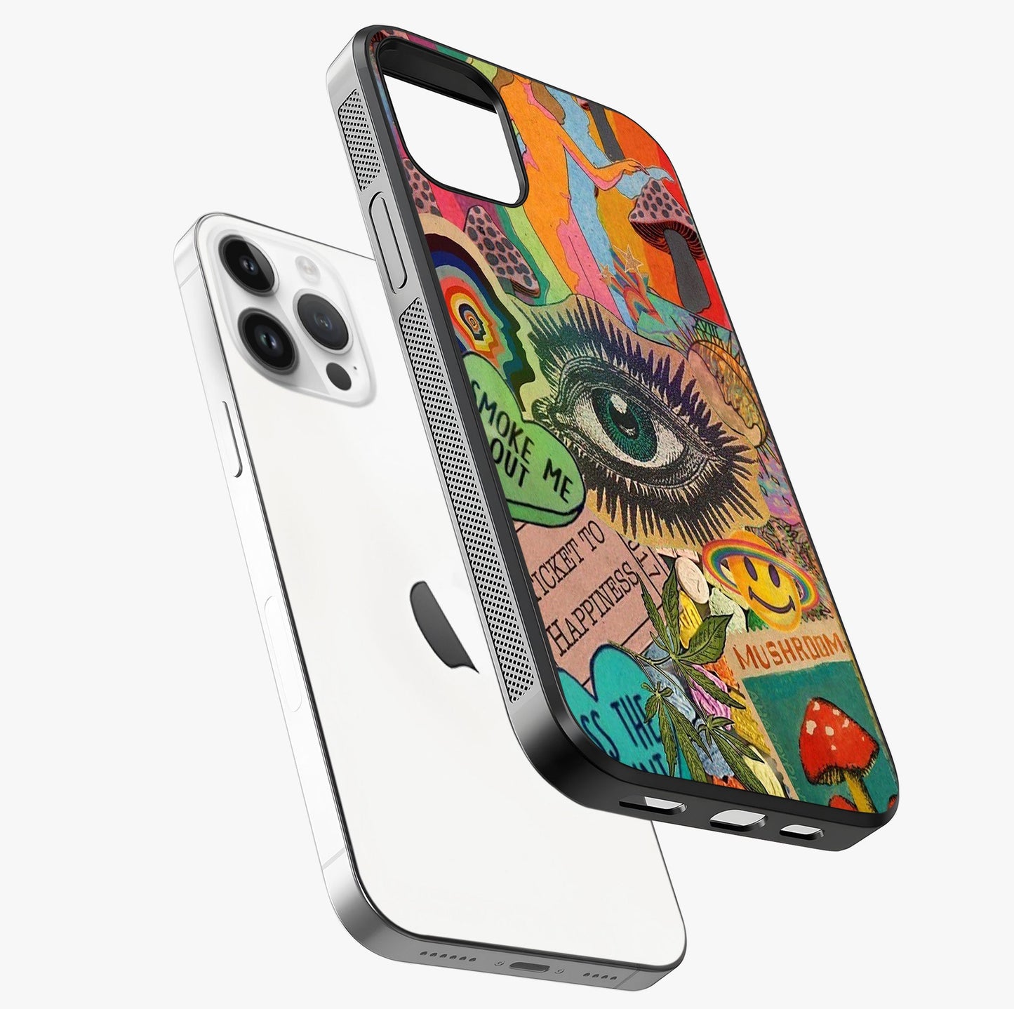 Mystic Eye Wonderland Glass Case laid diagonally highlighting side profile, edges and glossy glass shine.