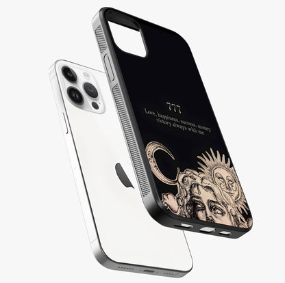 Mystic Victory Aura Glass Case laid diagonally highlighting side profile, edges and glossy glass shine.