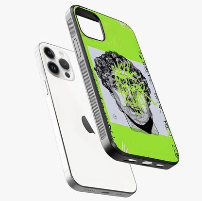 Neo Graffiti Rebellion Glass Case laid diagonally highlighting side profile, edges and glossy glass shine.