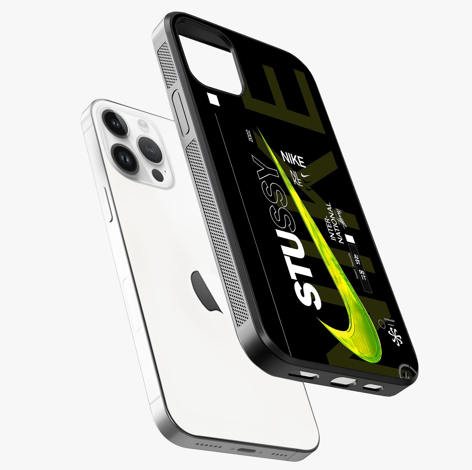 Neon Street Edition Glass Case laid diagonally highlighting side profile, edges and glossy glass shine.