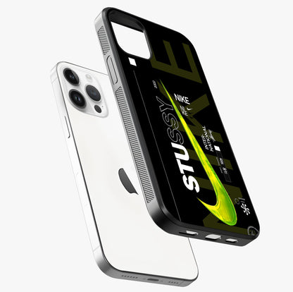 Neon Street Edition Glass Case laid diagonally highlighting side profile, edges and glossy glass shine.