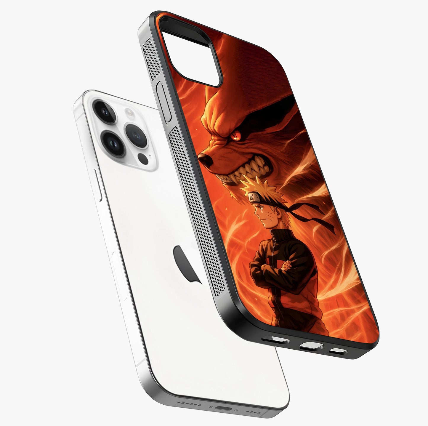Nine Tails Legacy Glass Case laid diagonally highlighting side profile, edges and glossy glass shine.