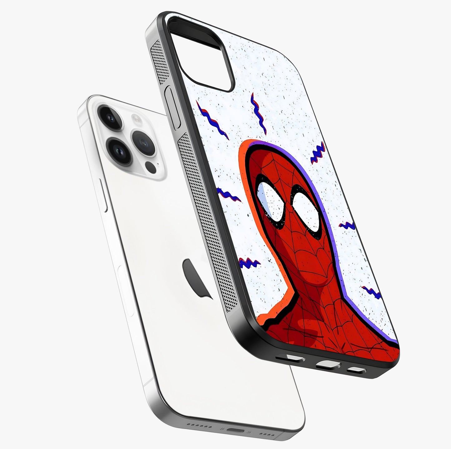 Omg Spiderman Glass Case laid diagonally highlighting side profile, edges and glossy glass shine.