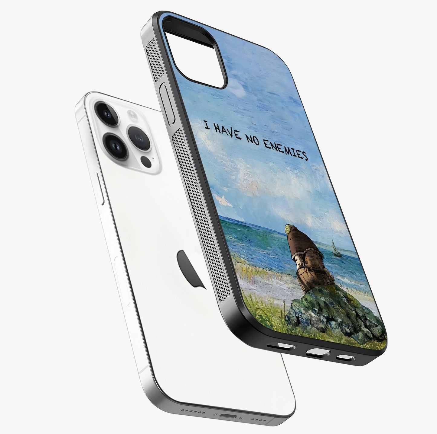Peace Beyond War Glass Case laid diagonally highlighting side profile, edges and glossy glass shine.