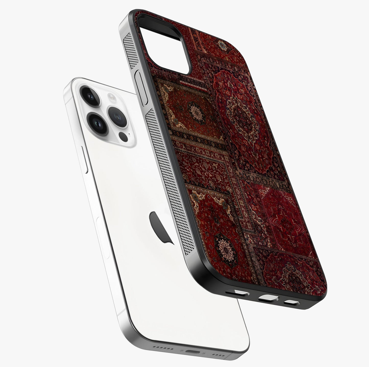 Persian Velvet Tale Glass Case laid diagonally highlighting side profile, edges and glossy glass shine.