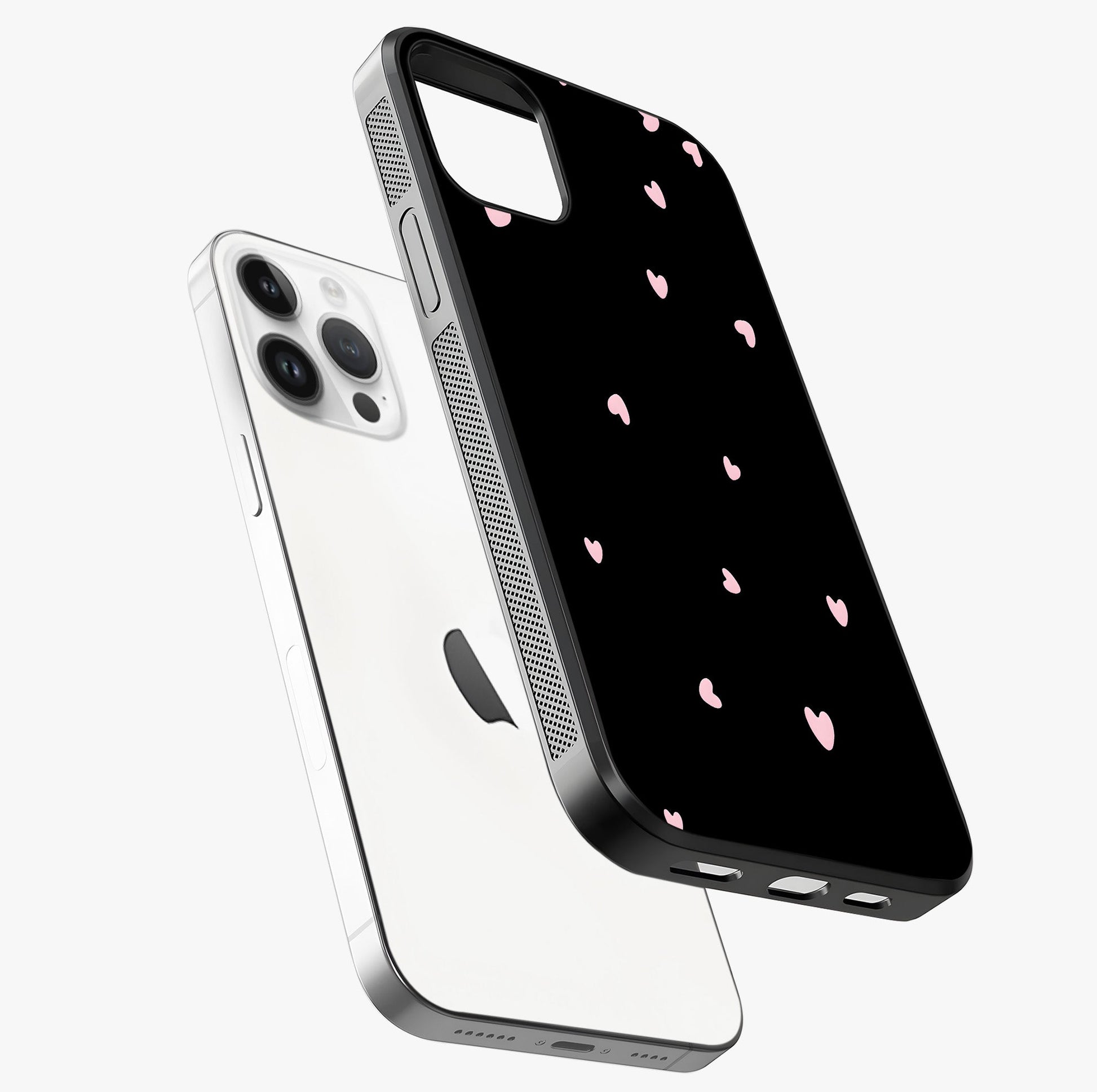 Pink Love Drops Glass Case laid diagonally highlighting side profile, edges and glossy glass shine.