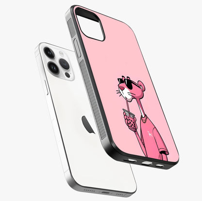 Pink Panther Glass Case laid diagonally highlighting side profile, edges and glossy glass shine.