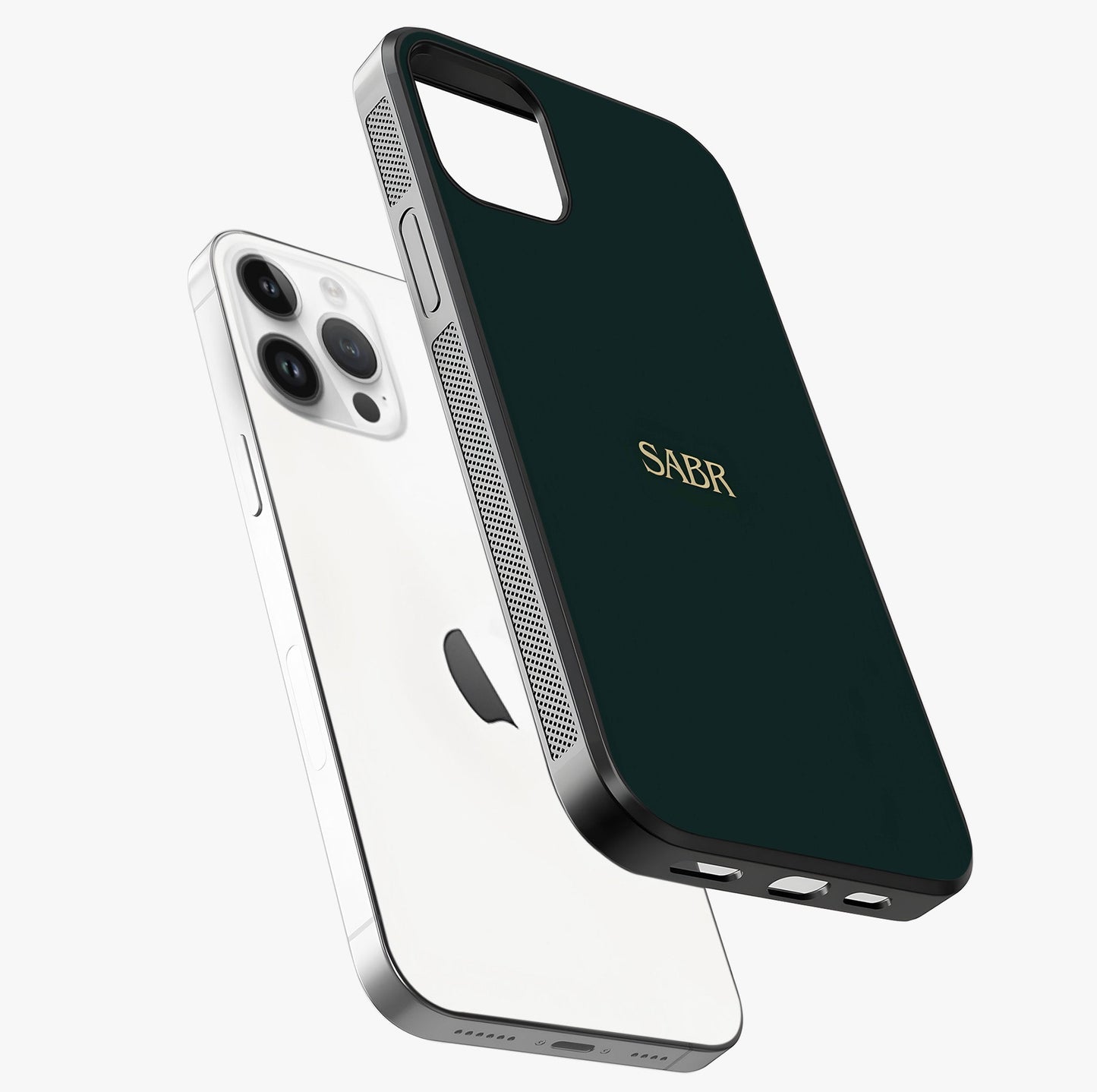 Sabr Minimal Patience Glass Case laid diagonally highlighting side profile, edges and glossy glass shine.
