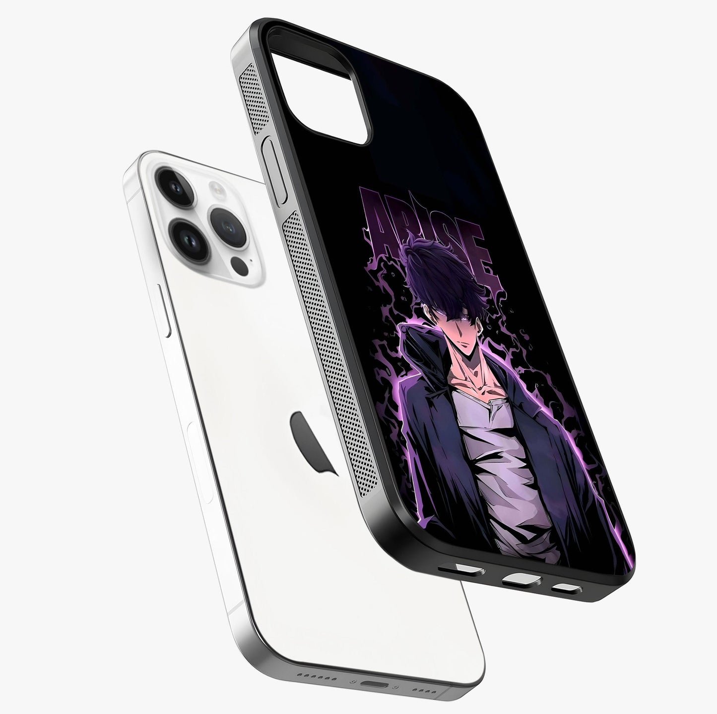 Shadow Monarch Awakening Glass Case laid diagonally highlighting side profile, edges and glossy glass shine.