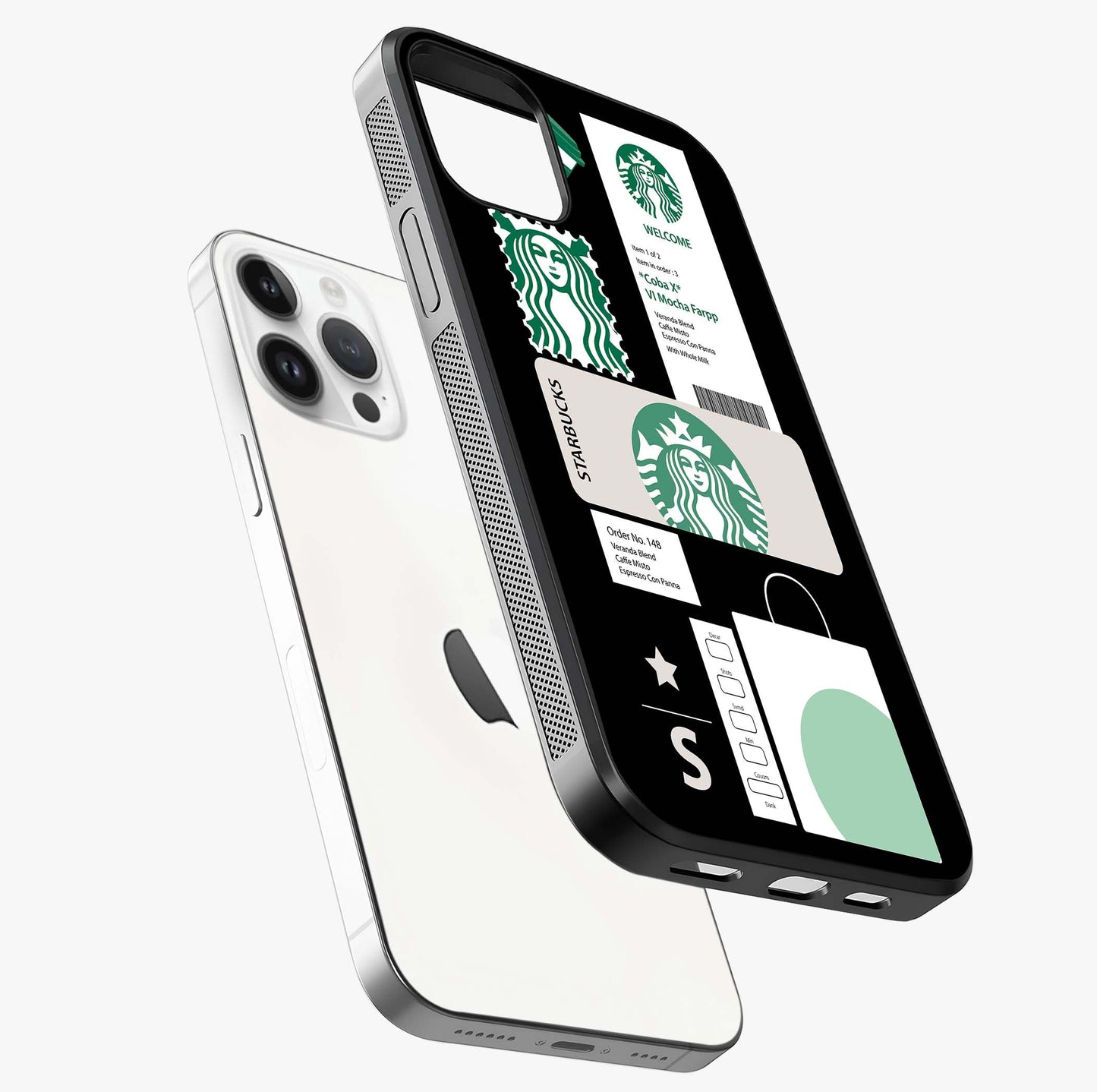 Starbucks Mocha Glass Case laid diagonally highlighting side profile, edges and glossy glass shine.