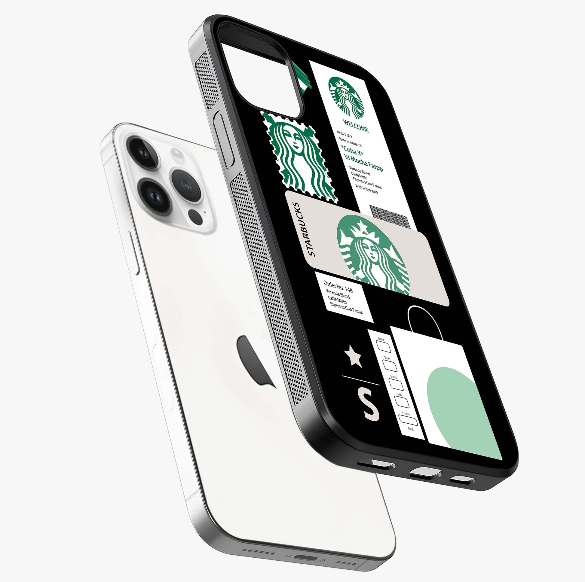 Starbucks Mocha Glass Case laid diagonally highlighting side profile, edges and glossy glass shine.