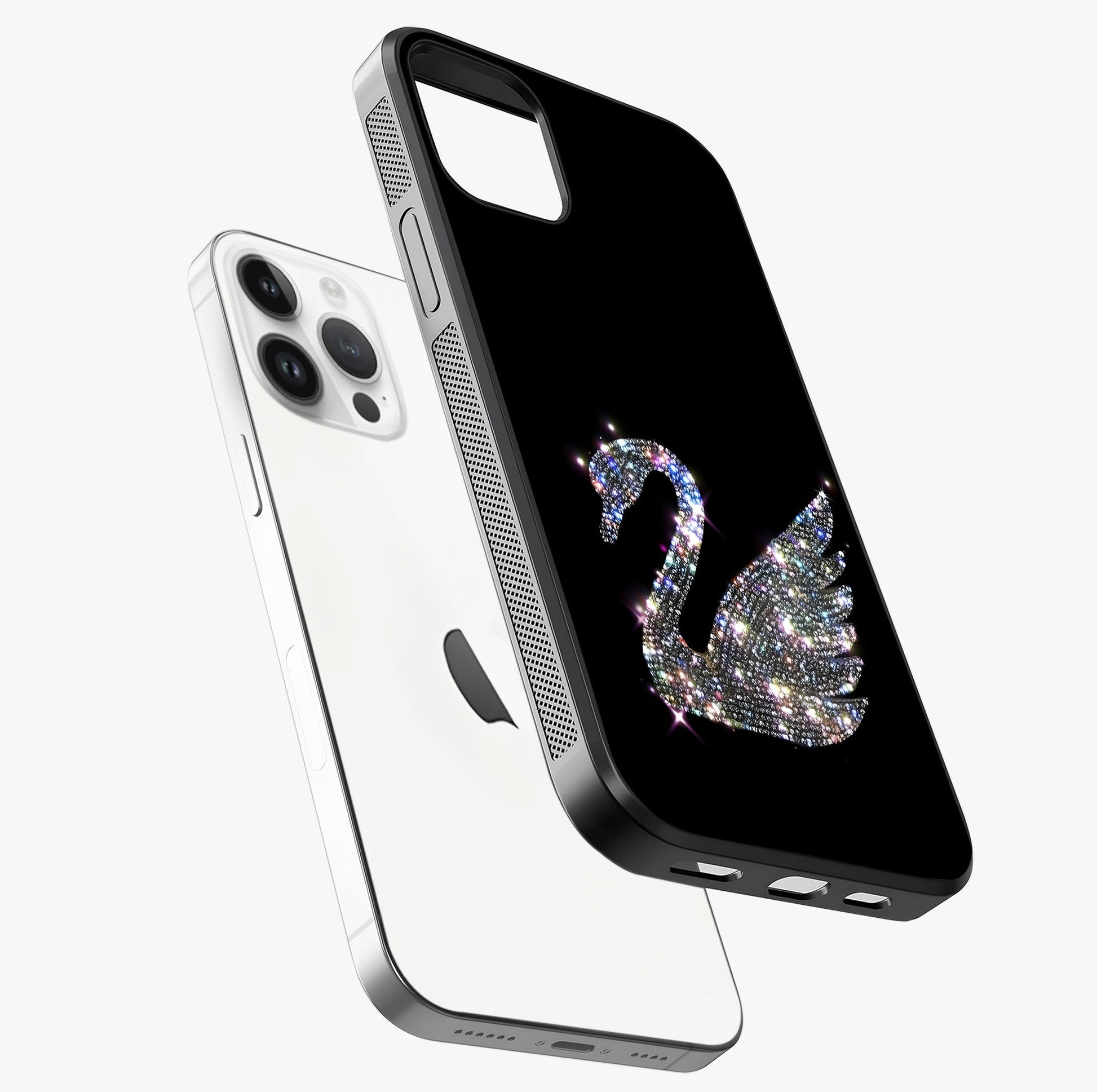 Starlit Swan Grace Glass Case laid diagonally highlighting side profile, edges and glossy glass shine.