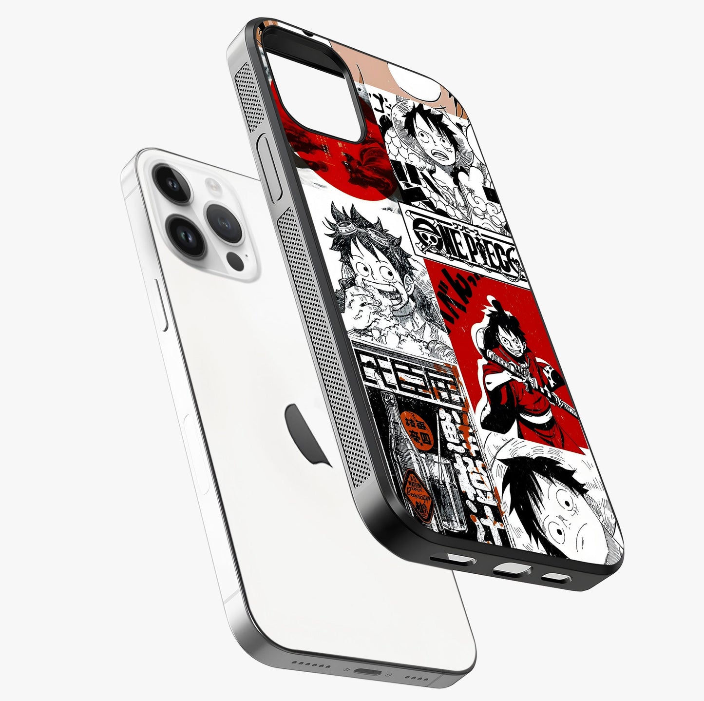 Strawhat Chaos Panels Glass Case laid diagonally highlighting side profile, edges and glossy glass shine.