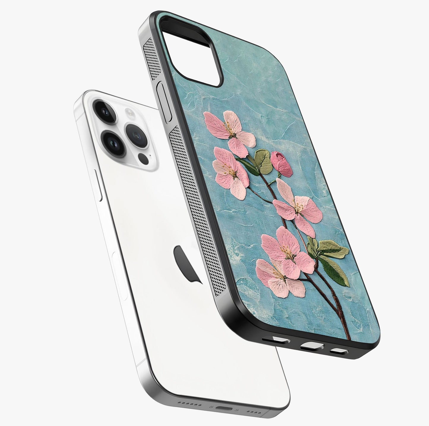 Threaded Blossom Breeze Glass Case laid diagonally highlighting side profile, edges and glossy glass shine.