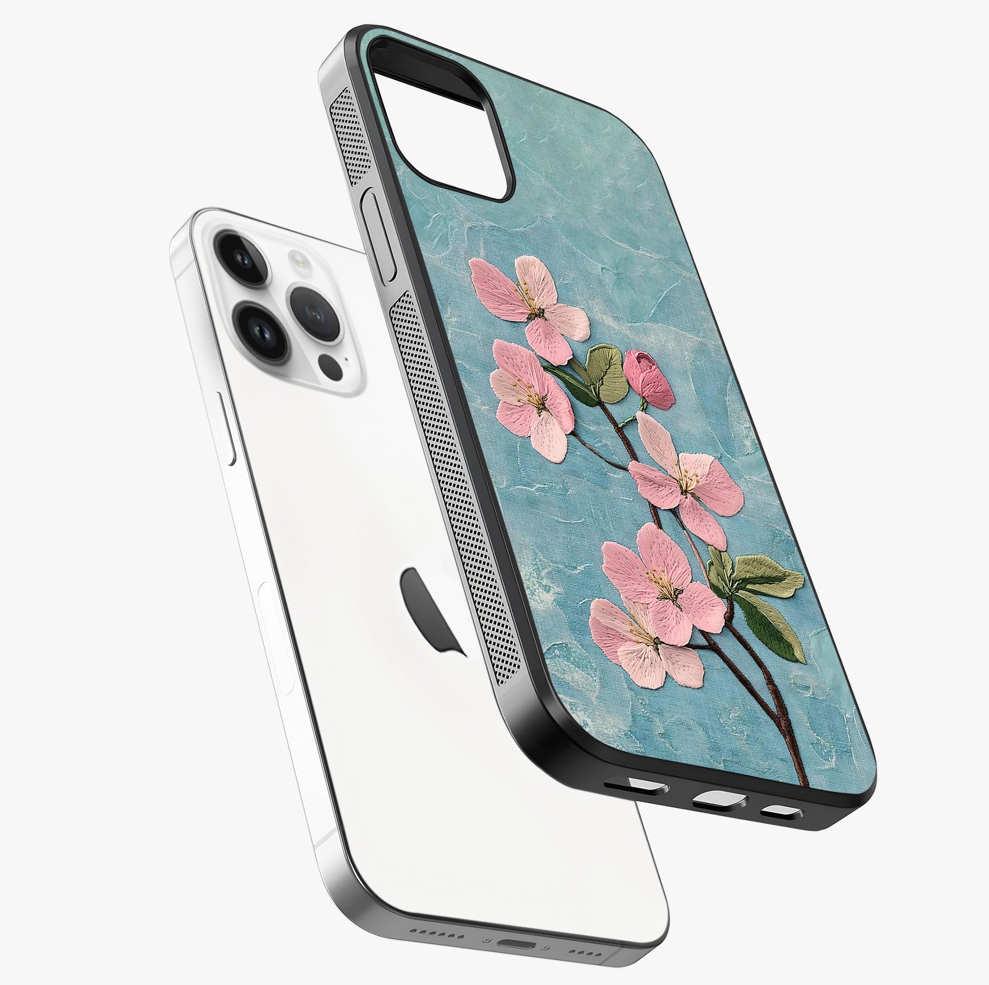 Threaded Blossom Breeze Glass Case laid diagonally highlighting side profile, edges and glossy glass shine.