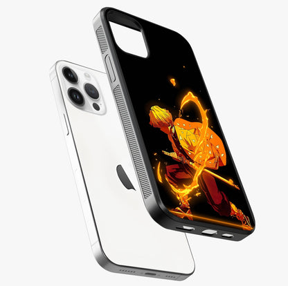 Thunder Flame Execution Glass Case laid diagonally highlighting side profile, edges and glossy glass shine.