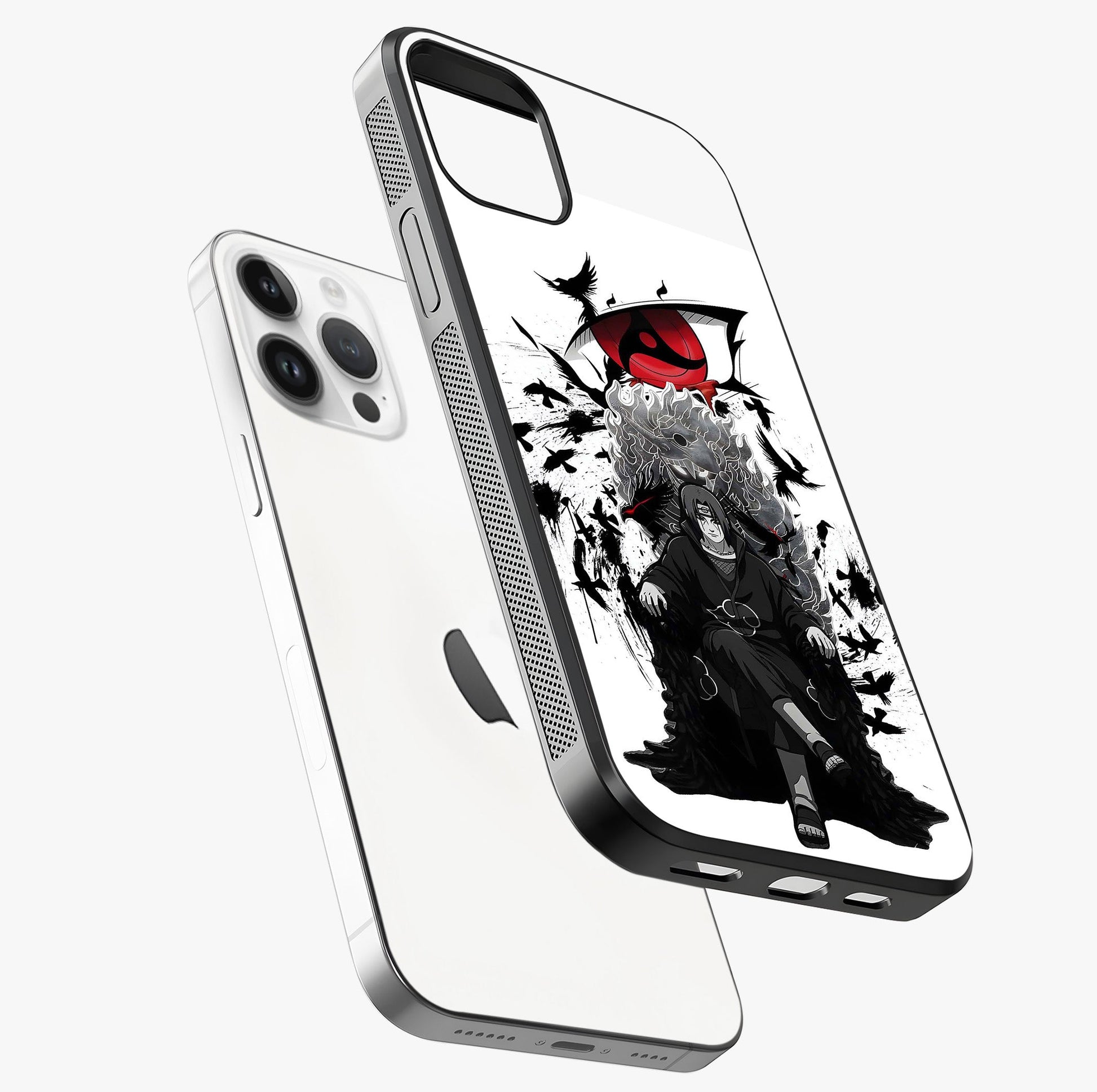 Uchiha Shadow Throne Glass Case laid diagonally highlighting side profile, edges and glossy glass shine.