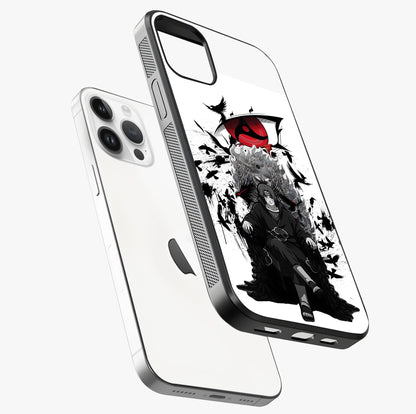Uchiha Shadow Throne Glass Case laid diagonally highlighting side profile, edges and glossy glass shine.