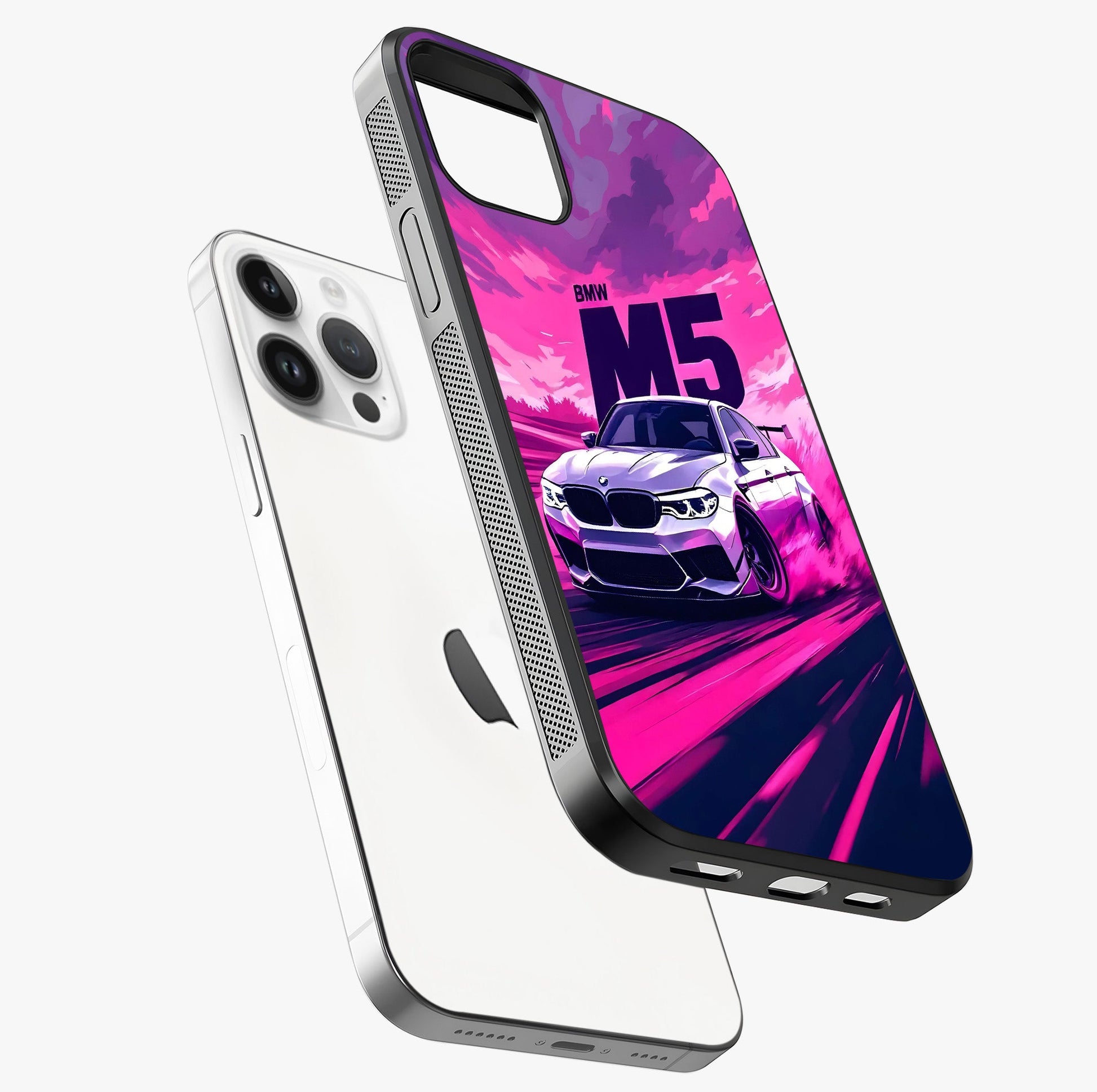 Velocity Drift Pulse Glass Case laid diagonally highlighting side profile, edges and glossy glass shine.