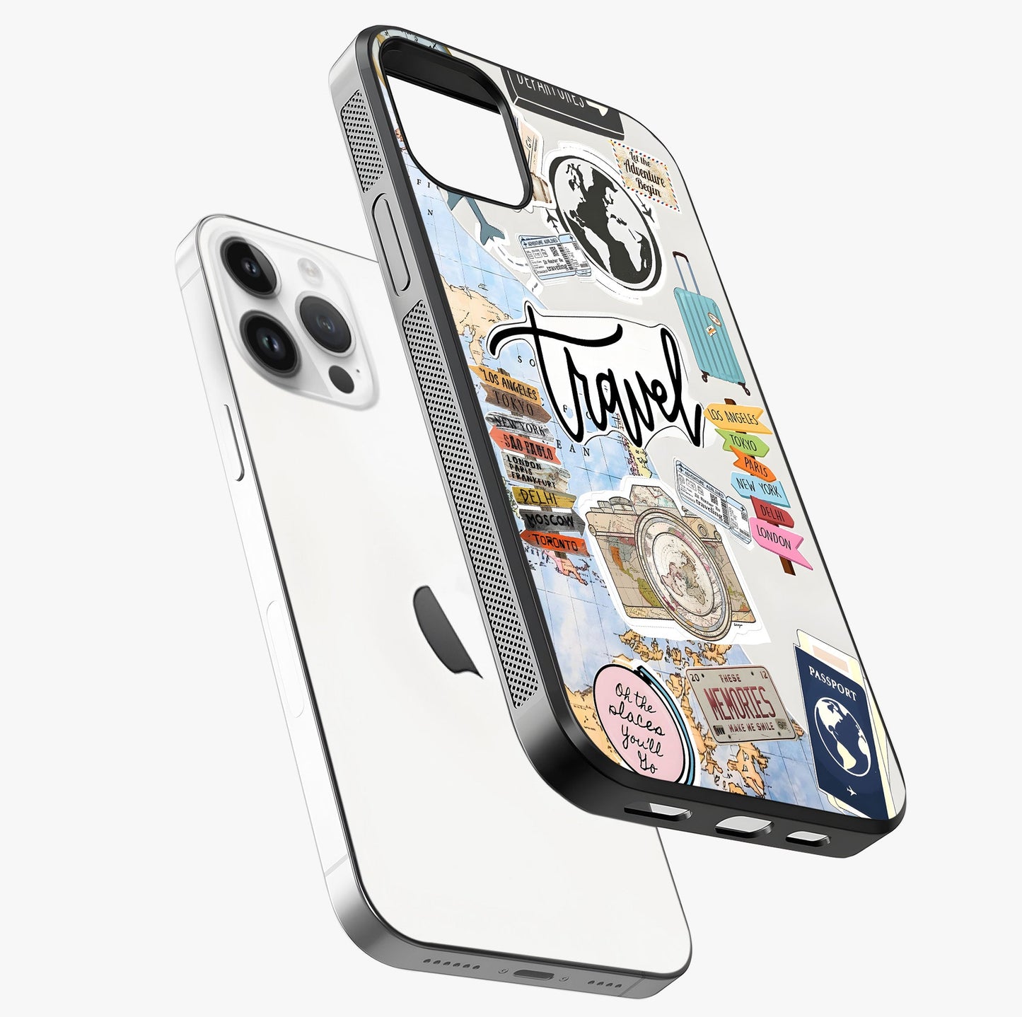 Wanderlust Journal Glass Case laid diagonally highlighting side profile, edges and glossy glass shine.