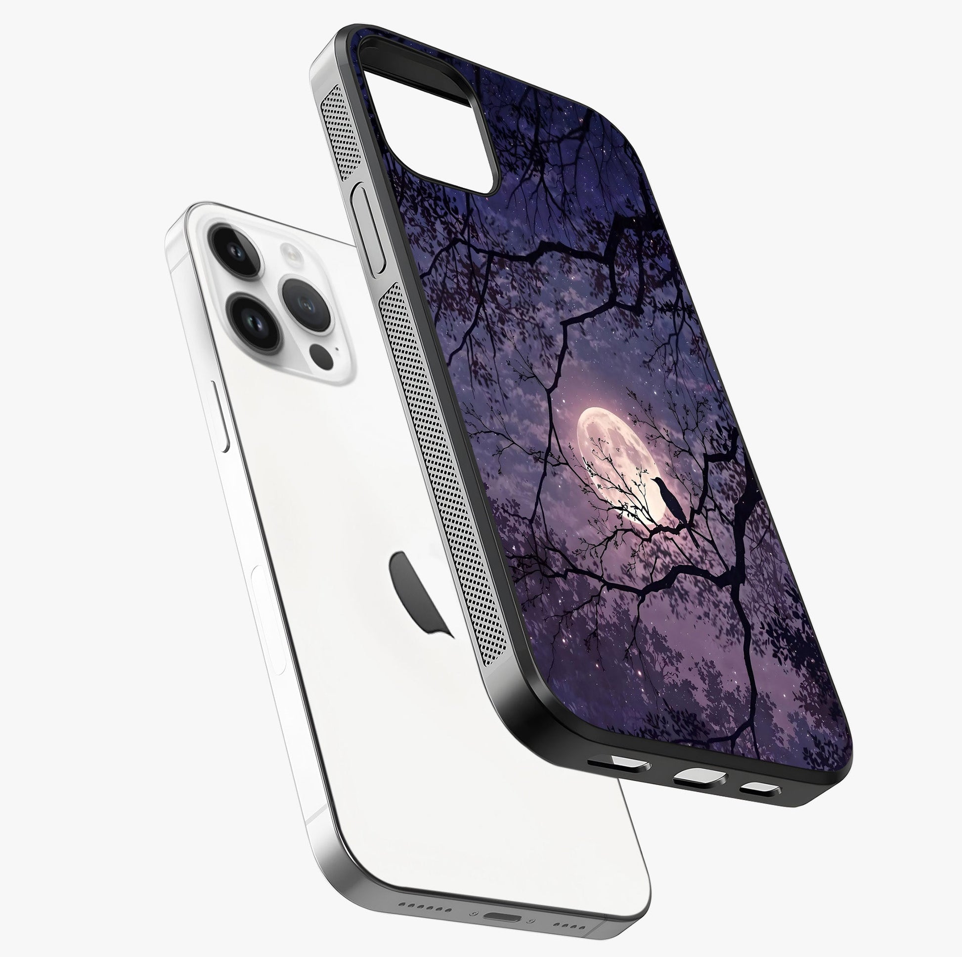 Whispering Moon Silence Glass Case laid diagonally highlighting side profile, edges and glossy glass shine.