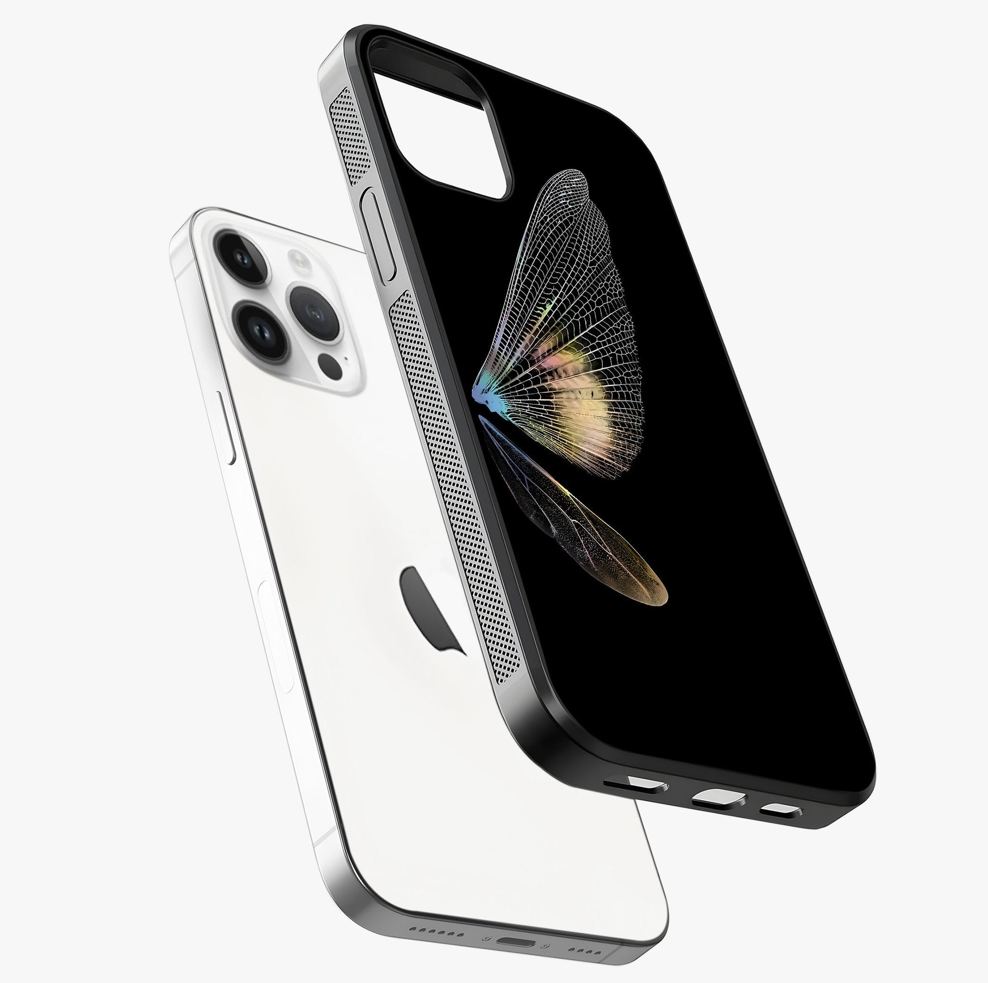 Whispers Of Wings Glass Case laid diagonally highlighting side profile, edges and glossy glass shine.