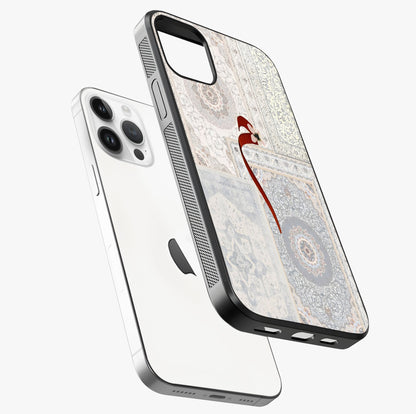 White Aesthetic Bow Glass Case laid diagonally highlighting side profile, edges and glossy glass shine.