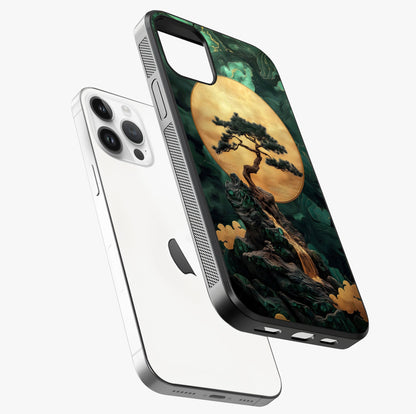 Zen Moon Rise Glass Case laid diagonally highlighting side profile, edges and glossy glass shine.