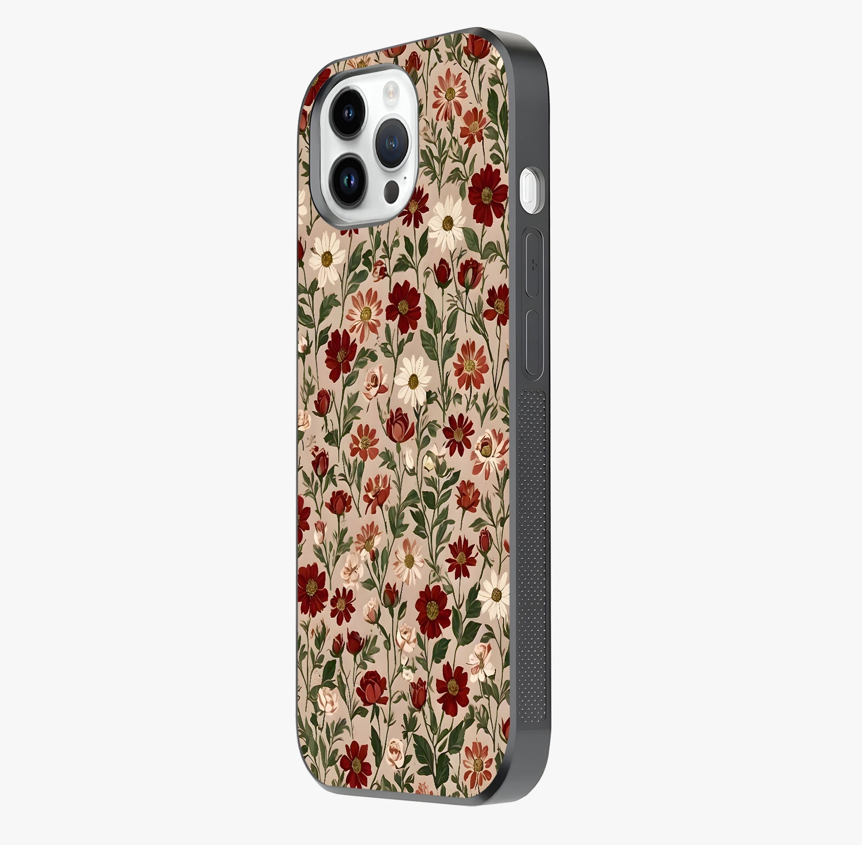 Biege Flower With Leaf Glass Case photographed in natural light showing reflective finish and design depth.
