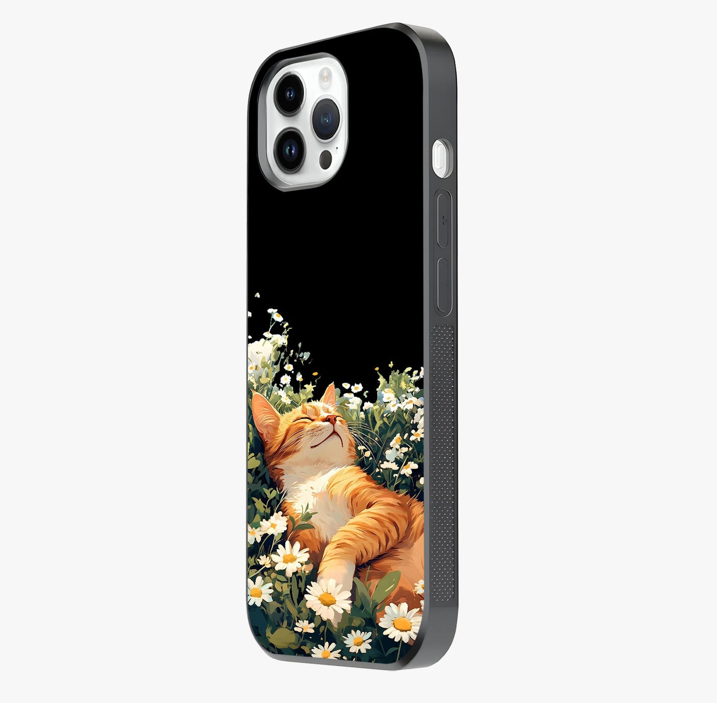 Blissful Bloom Cat Glass Case photographed in natural light showing reflective finish and design depth.