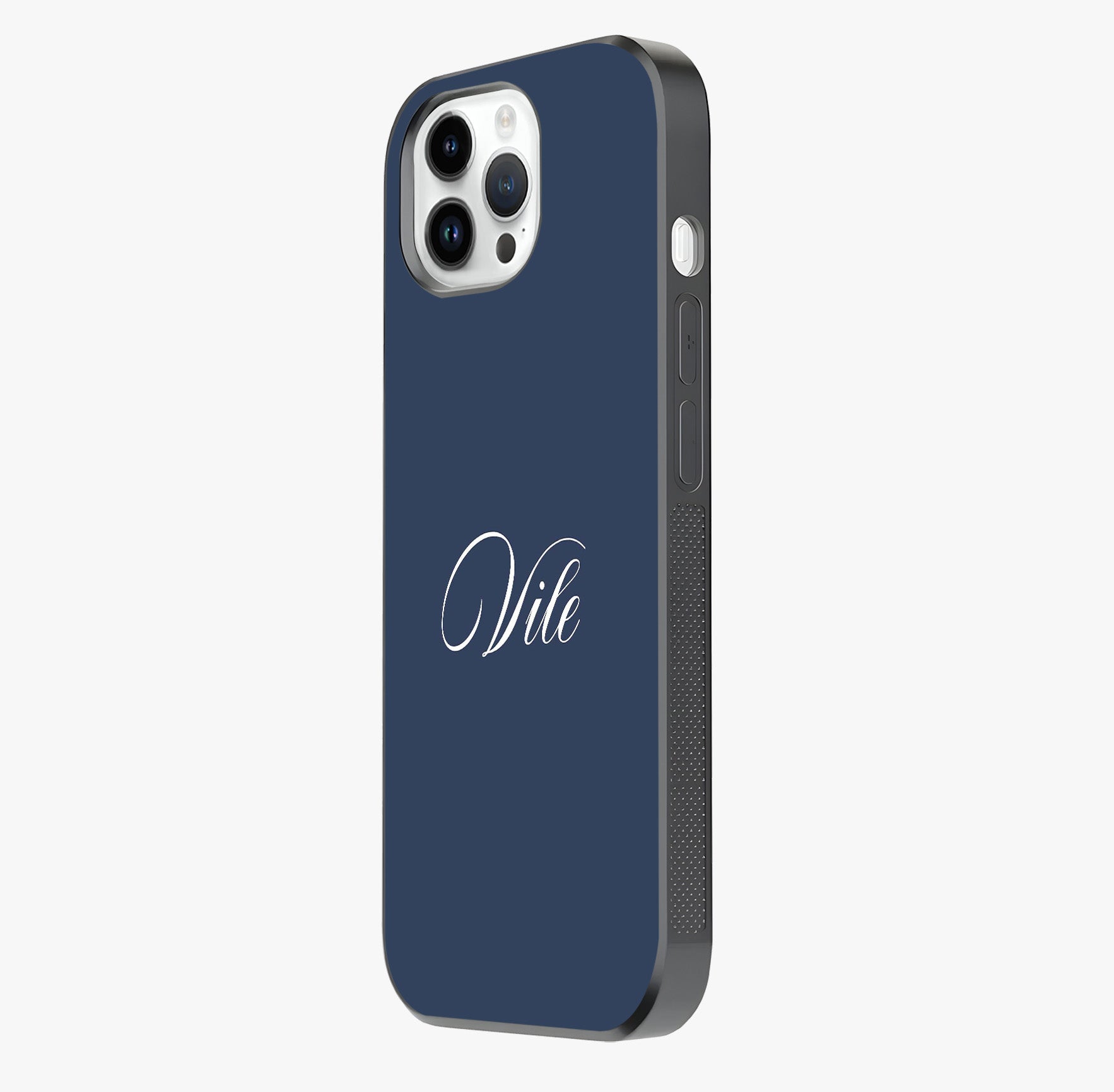 Blue Background Personalized Custom Name Glass Case photographed in natural light showing reflective finish and design depth.