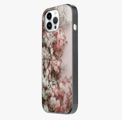 Blush Blossom Cloud Glass Case photographed in natural light showing reflective finish and design depth.