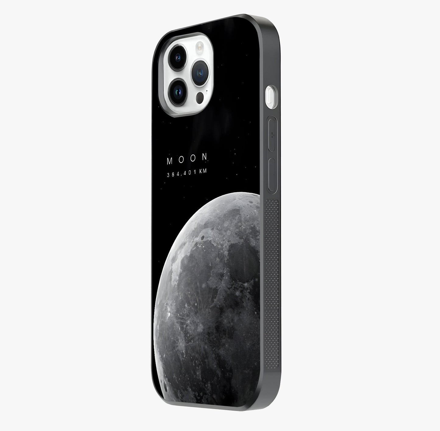 Cosmic Moon Glow Glass Case photographed in natural light showing reflective finish and design depth.