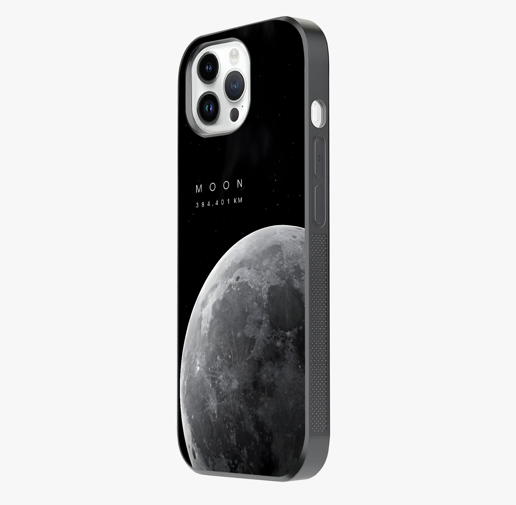 Cosmic Moon Glow Glass Case photographed in natural light showing reflective finish and design depth.