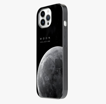 Cosmic Moon Glow Glass Case photographed in natural light showing reflective finish and design depth.