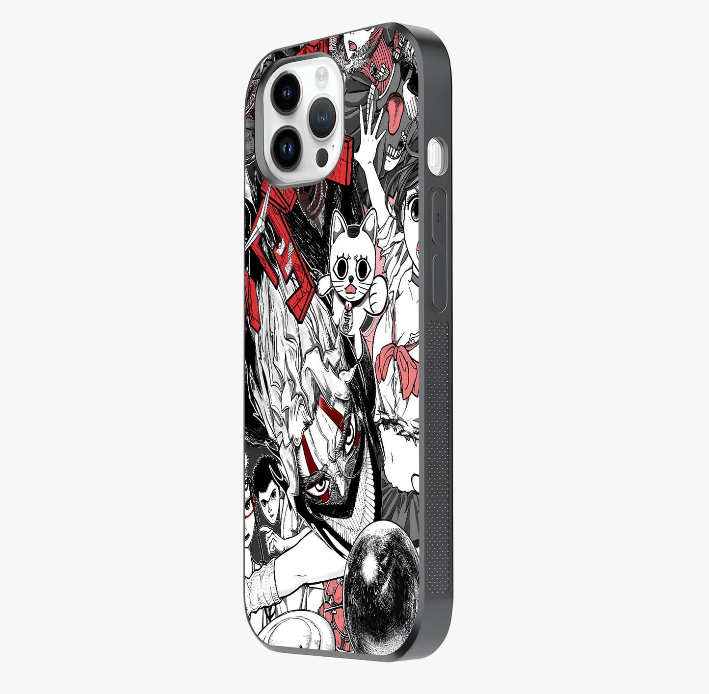 Crimson Chaos Panel Glass Case photographed in natural light showing reflective finish and design depth.