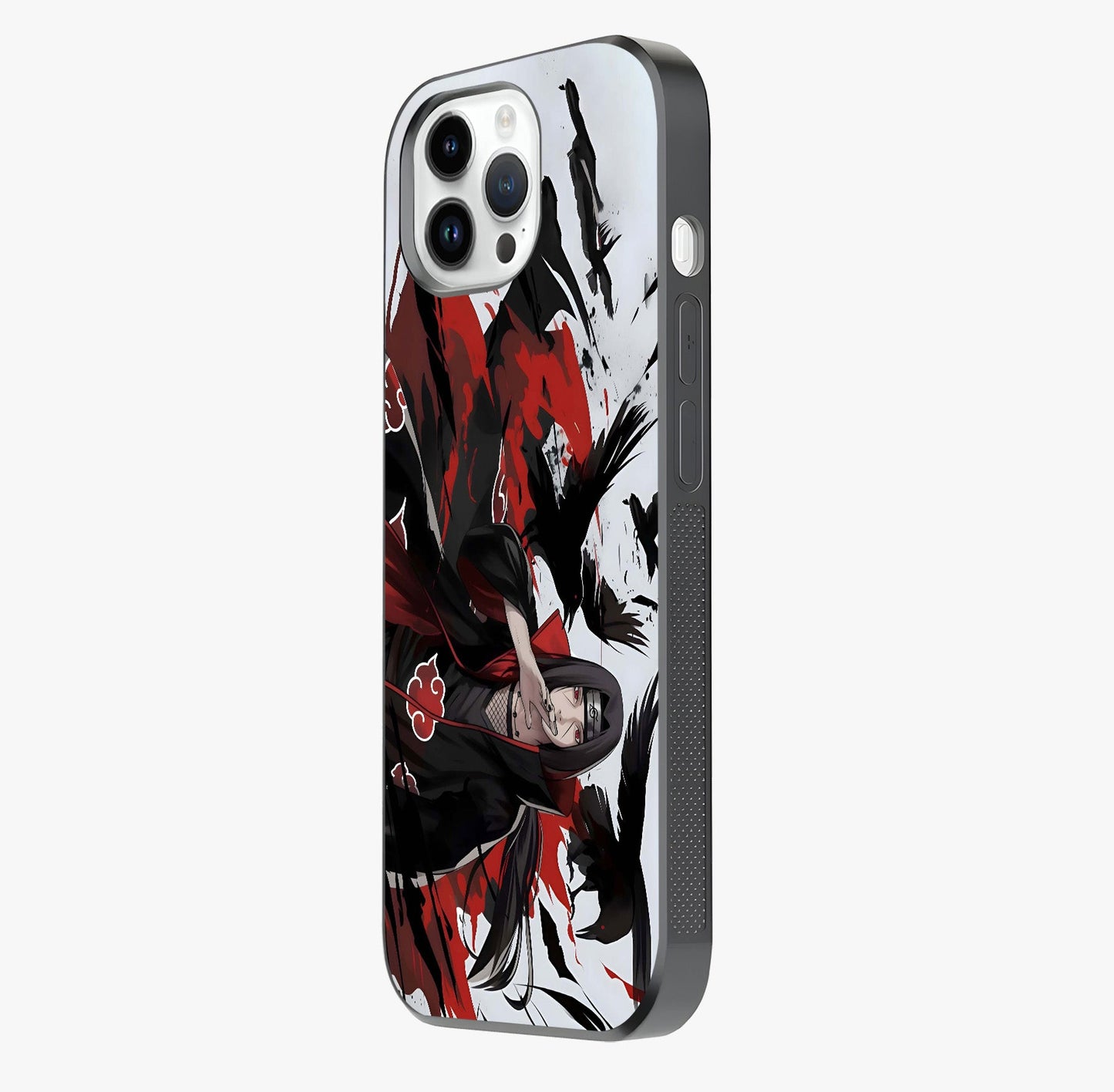 Crimson Crow Illusion Glass Case photographed in natural light showing reflective finish and design depth.