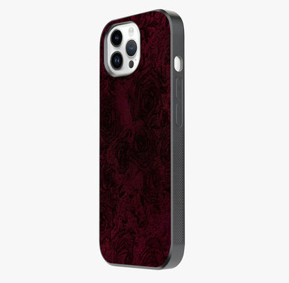 Crimson Fade Flow Glass Case photographed in natural light showing reflective finish and design depth.