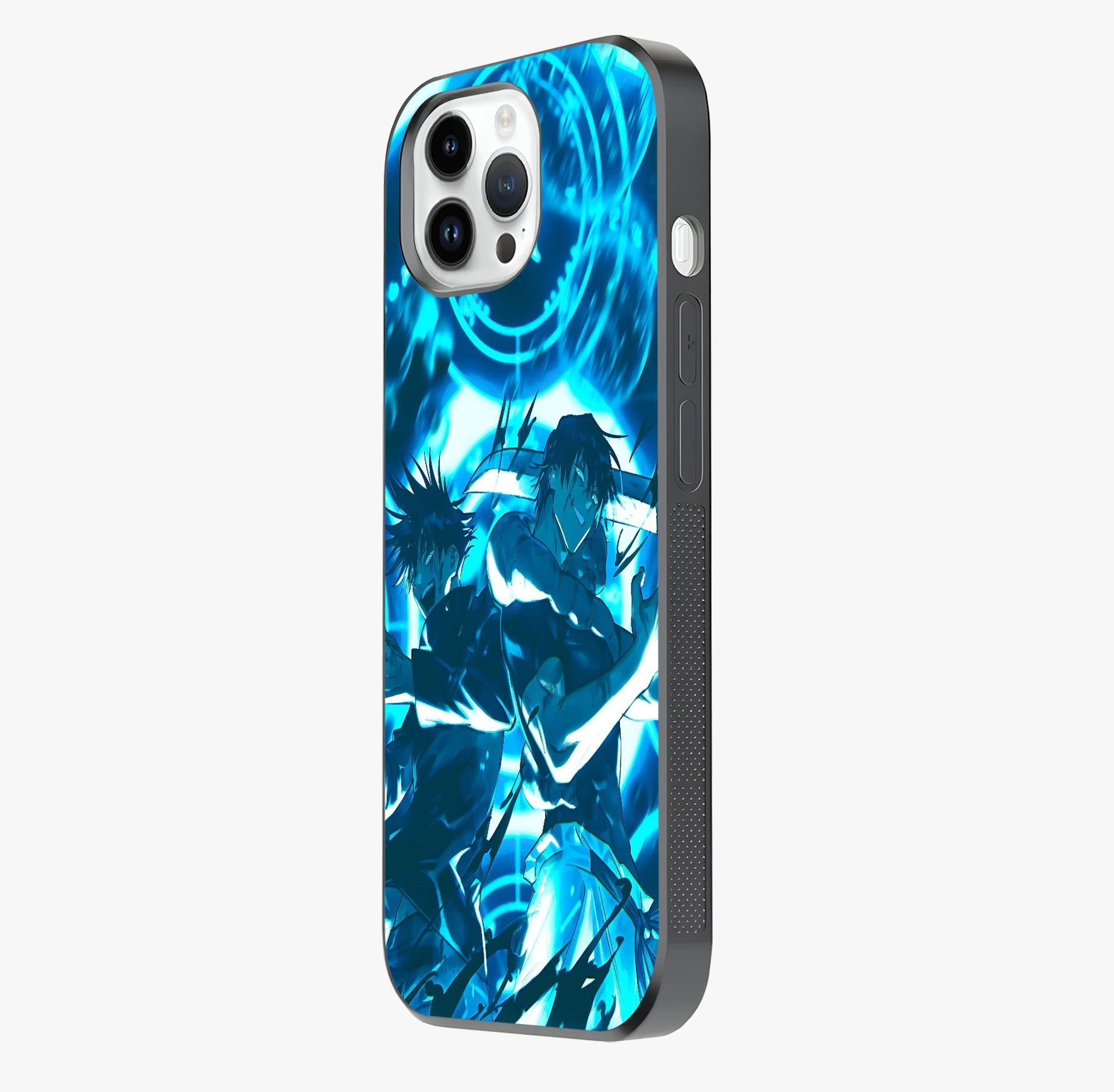 Cursed Energy Clash Glass Case photographed in natural light showing reflective finish and design depth.