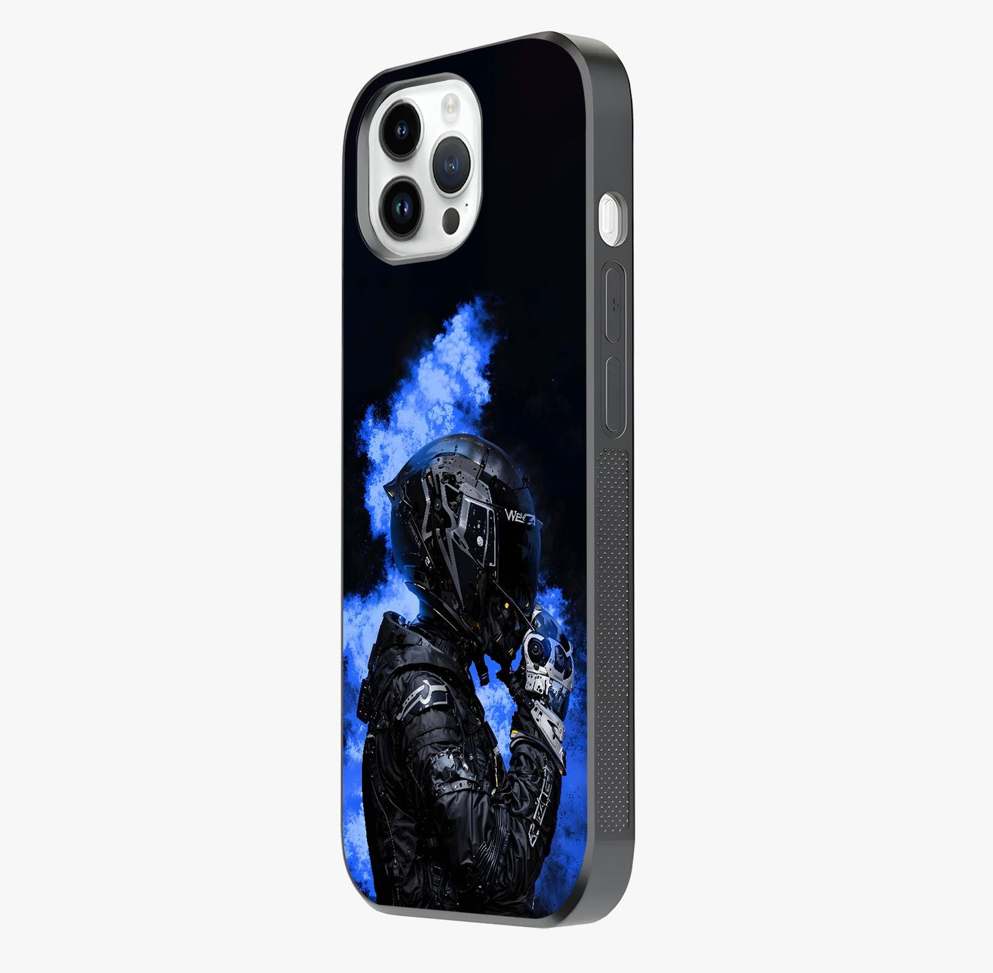 Cyber Sentinel Protocol Glass Case photographed in natural light showing reflective finish and design depth.