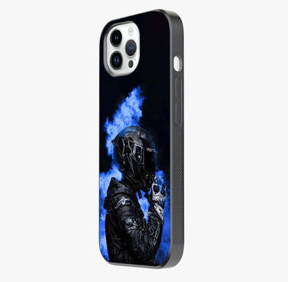 Cyber Sentinel Protocol Glass Case photographed in natural light showing reflective finish and design depth.