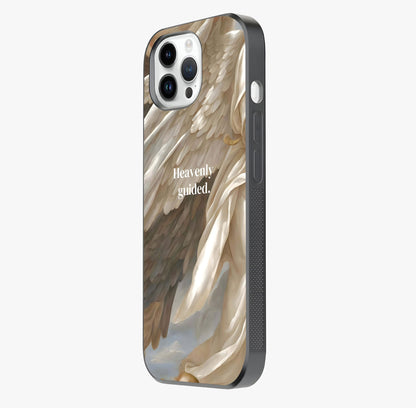 Divine Winged Grace Glass Case photographed in natural light showing reflective finish and design depth.