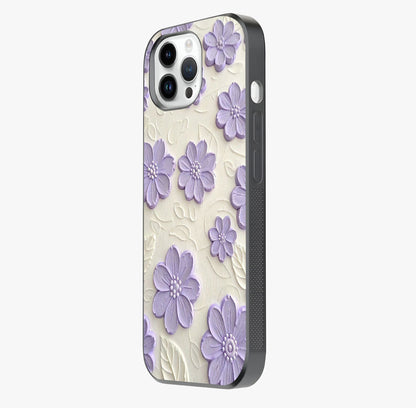 Floral Wall Art With Purple Flowers Glass Case photographed in natural light showing reflective finish and design depth.